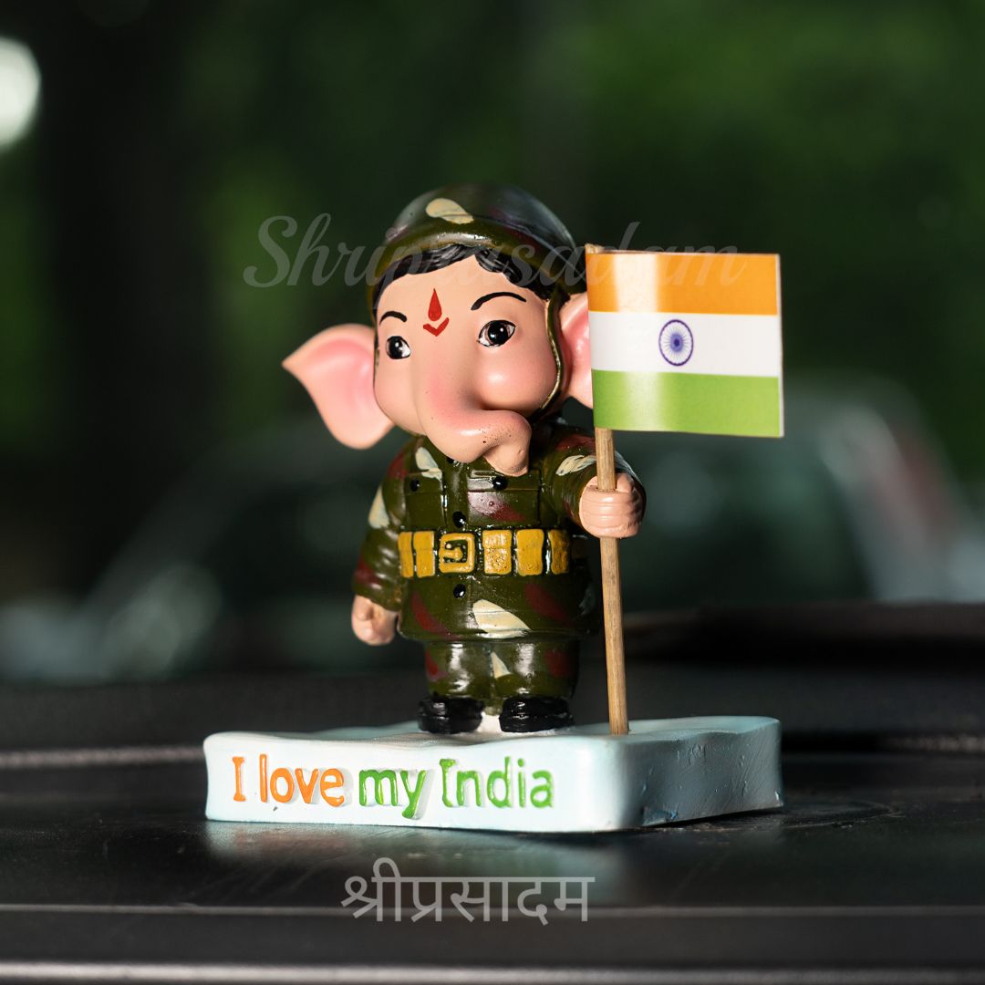 Soldier Lord Ganesha Idol Statue For Home Car Dashboard , Gifting And Decor
