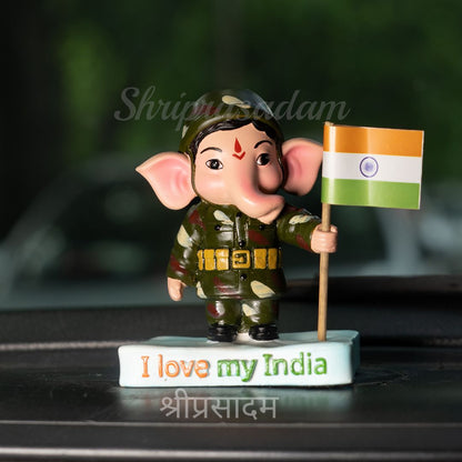Soldier Lord Ganesha Idol Statue For Home Car Dashboard , Gifting And Decor