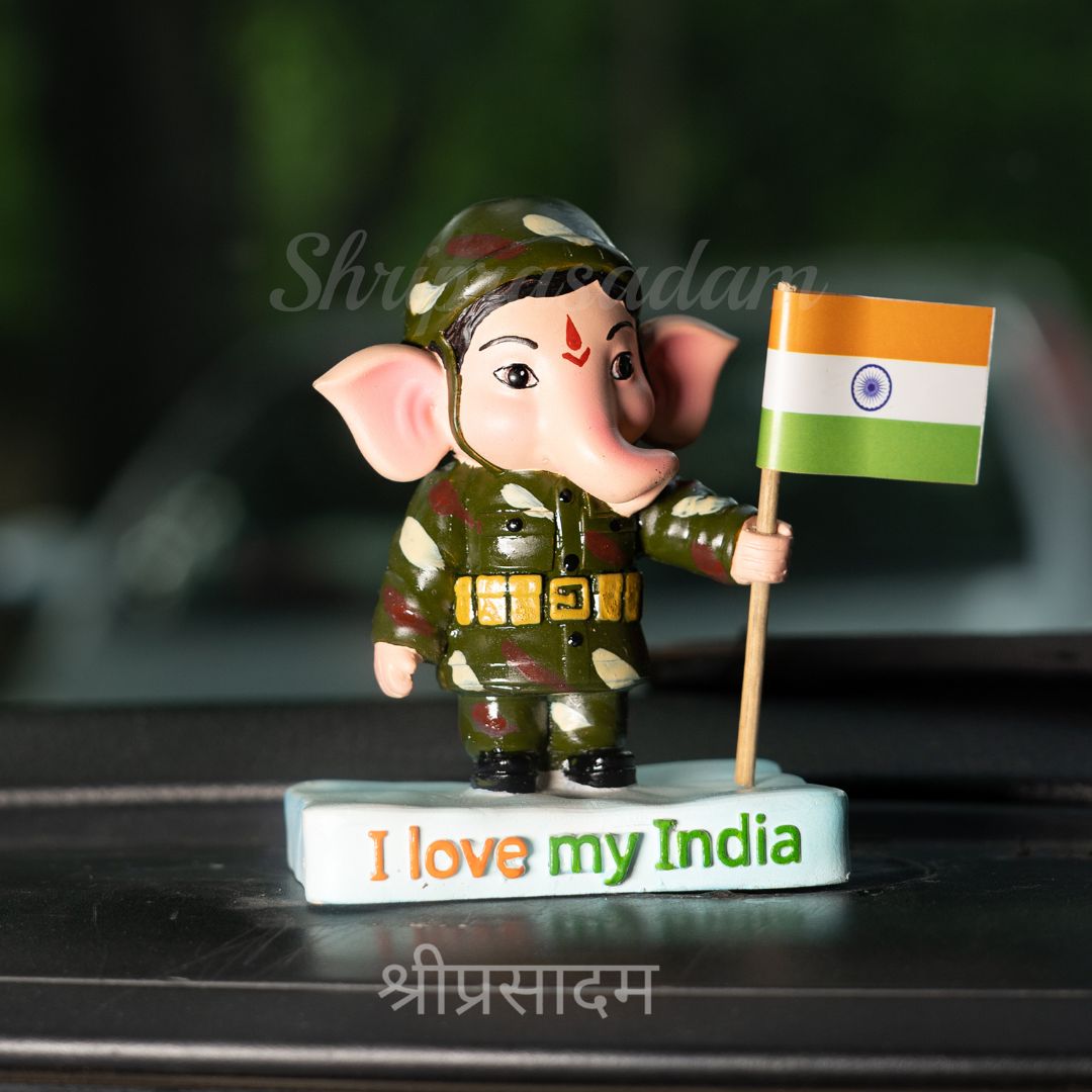 Soldier Lord Ganesha Idol Statue For Home Car Dashboard , Gifting And Decor