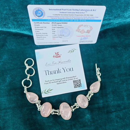 Rose Quartzite Silver Plated Bracelet For Girls & Women