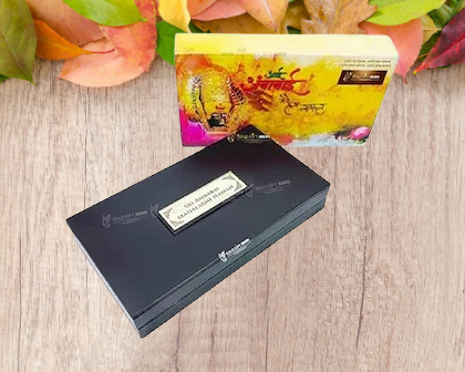 24K Gold Plated Kolhapur Mahalaxmi Photo Frame with Charan Paduka Pocket Temple