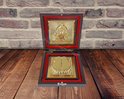 24K Gold Plated Square Dagdu Seth Ganesh Pocket Temple