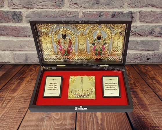 24K Gold Plated Vitthal Rukmini Pocket Temple