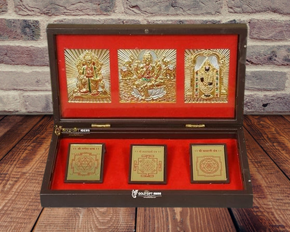 24K Gold Plated Ganesh Lakshmi Balaji Pocket Temple