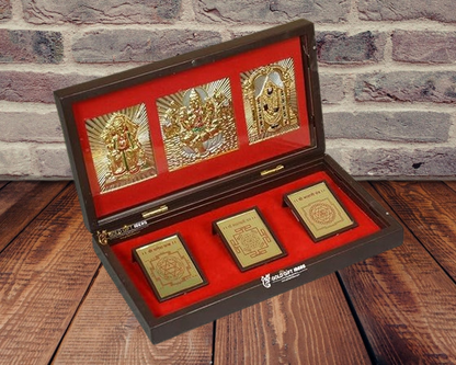 24K Gold Plated Ganesh Lakshmi Balaji Pocket Temple