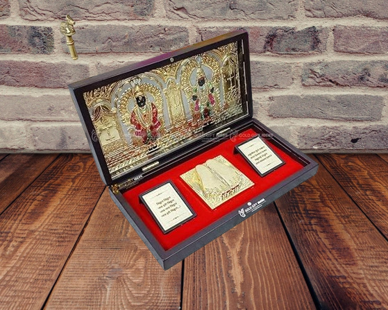 24K Gold Plated Vitthal Rukmini Pocket Temple