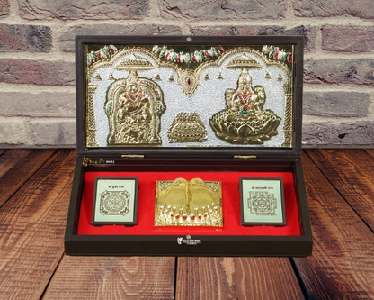 24K Gold Plated Shri Lakshmi Kuber Yantra Pocket Temple