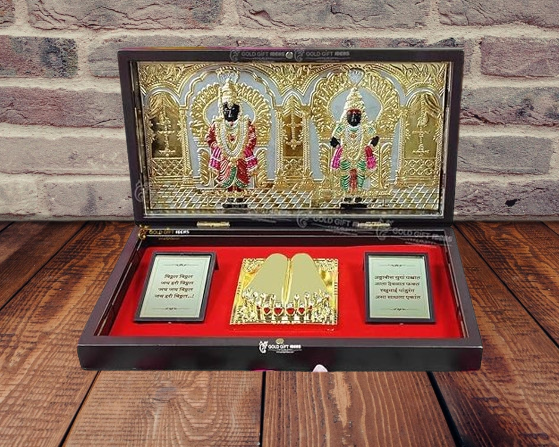 24K Gold Plated Vitthal Rukmini Pocket Temple