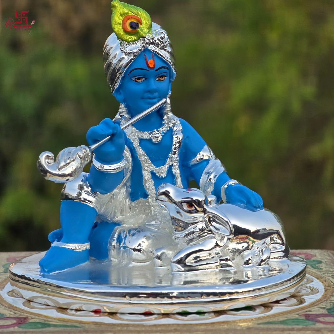 Bal Krishna Silver Plated Idol For Home, Puja, and Gift