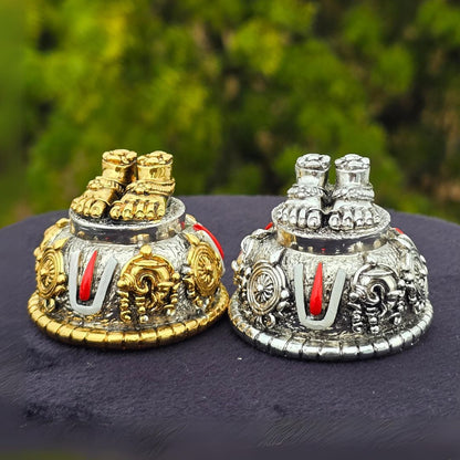 Silver Plated Carved Balaji Charan For Puja, Home, And Gift