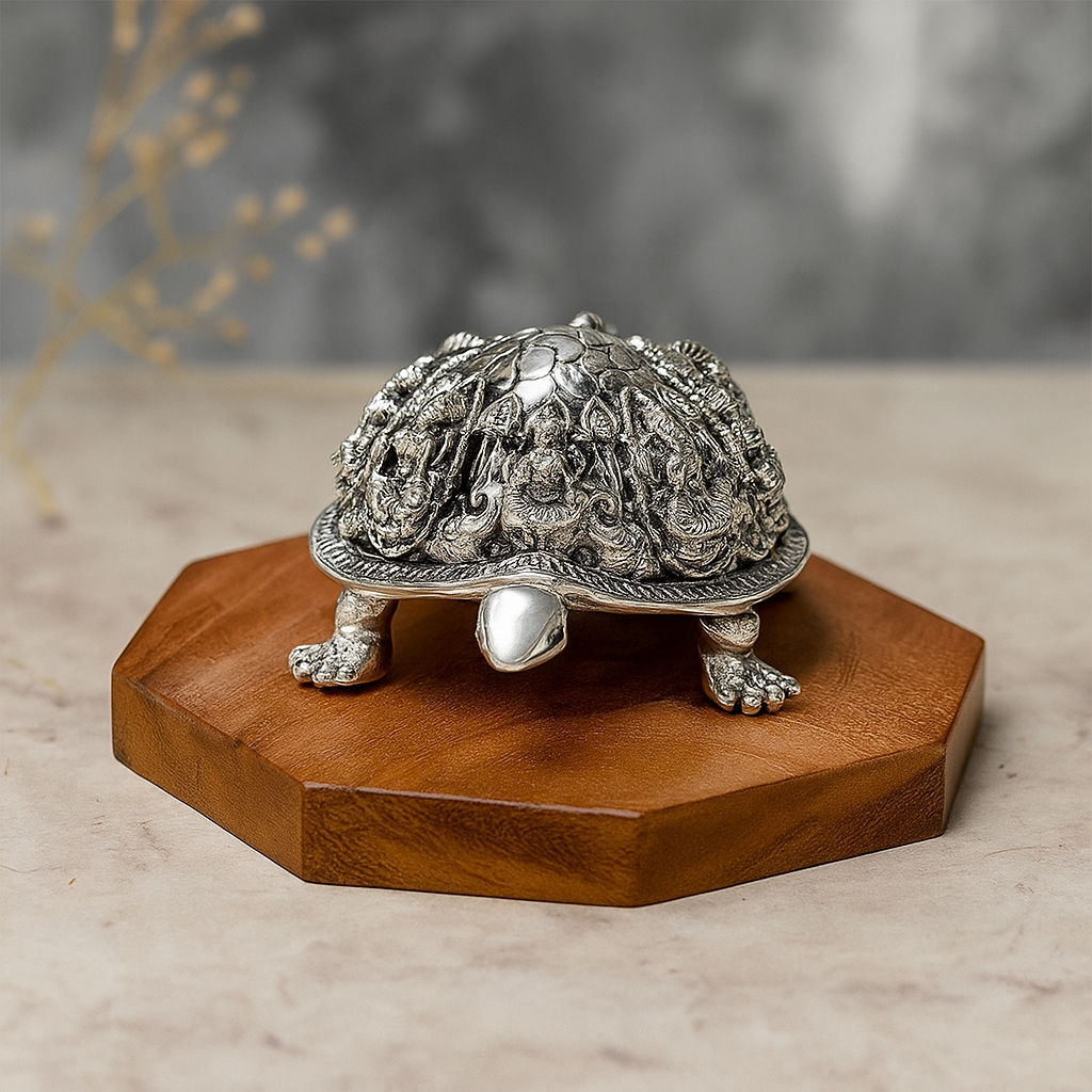Ashtalakshmi Tortoise Idol - Silver Plated (4 inch)
