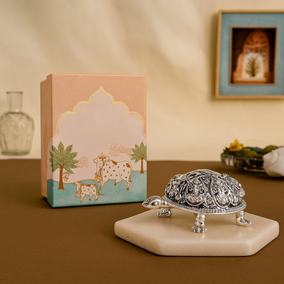Ashtalakshmi Tortoise Idol - Silver Plated (4 inch)