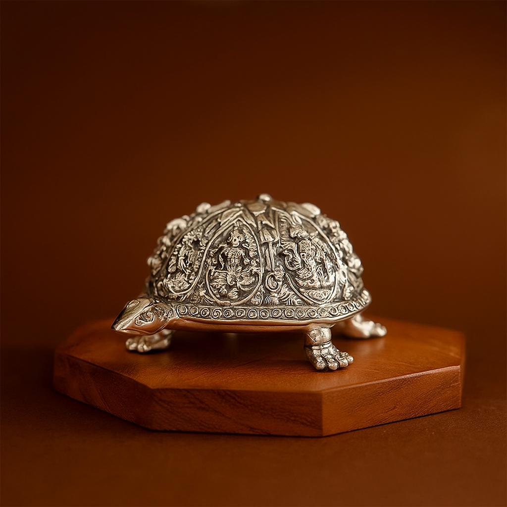 Ashtalakshmi Tortoise Idol - Silver Plated (4 inch)