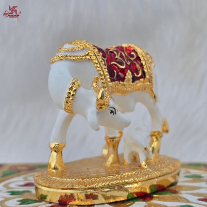 Gold and Silver Plated Vastu Kamdhenu with Calf Idol