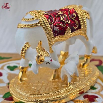 Gold and Silver Plated Vastu Kamdhenu with Calf Idol