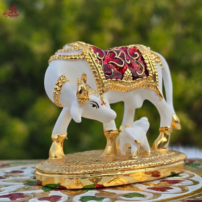 Gold and Silver Plated Vastu Kamdhenu with Calf Idol