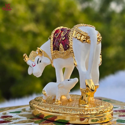 Gold and Silver Plated Vastu Kamdhenu with Calf Idol