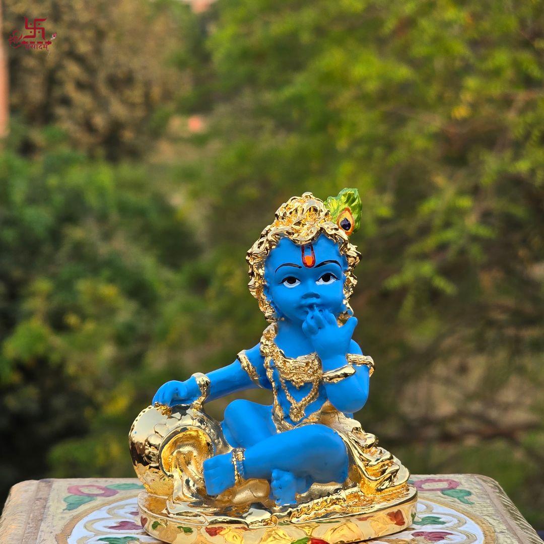 Laddo Gopal Gold Plated Idol For Puja, Home, And Gift