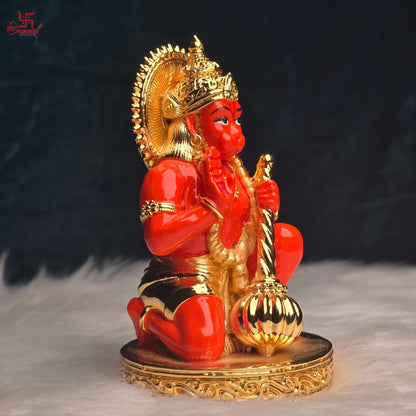 Red Hanuman Ji Gold Plated Idol For Puja, Home, And Gift