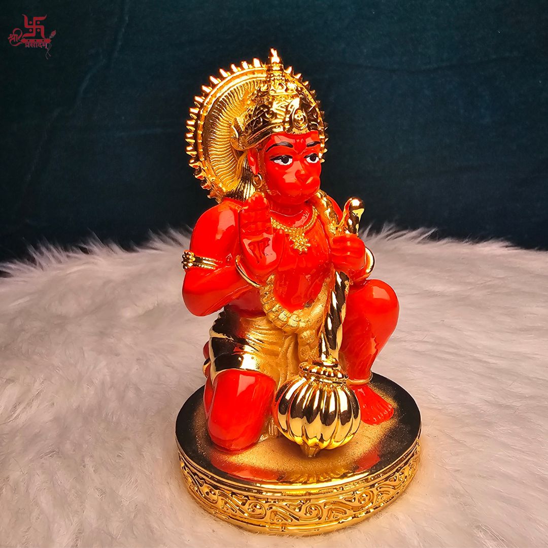 Red Hanuman Ji Gold Plated Idol For Puja, Home, And Gift