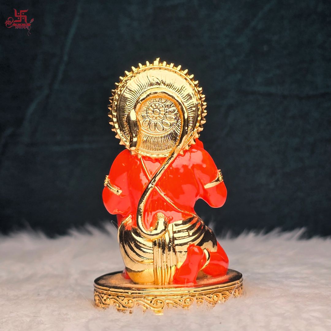 Red Hanuman Ji Gold Plated Idol For Puja, Home, And Gift