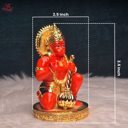 Red Hanuman Ji Gold Plated Idol For Puja, Home, And Gift