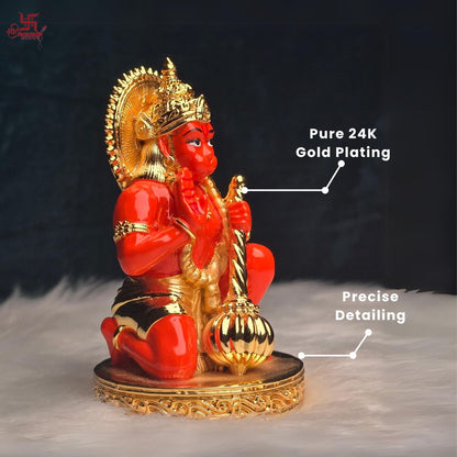 Red Hanuman Ji Gold Plated Idol For Puja, Home, And Gift