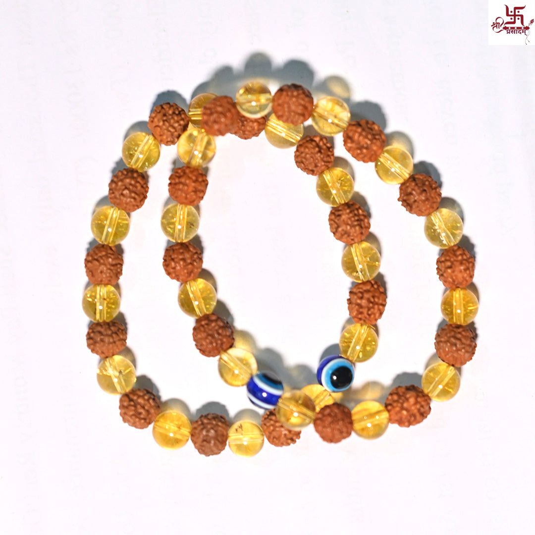 Rudraksh Citrine and Evil Eye Bracelet For Success and Happiness