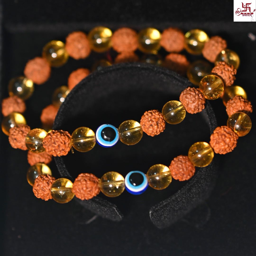 Rudraksh Citrine and Evil Eye Bracelet For Success and Happiness