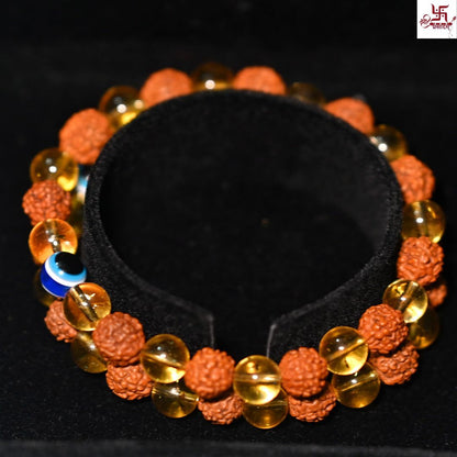 Rudraksh Citrine and Evil Eye Bracelet For Success and Happiness