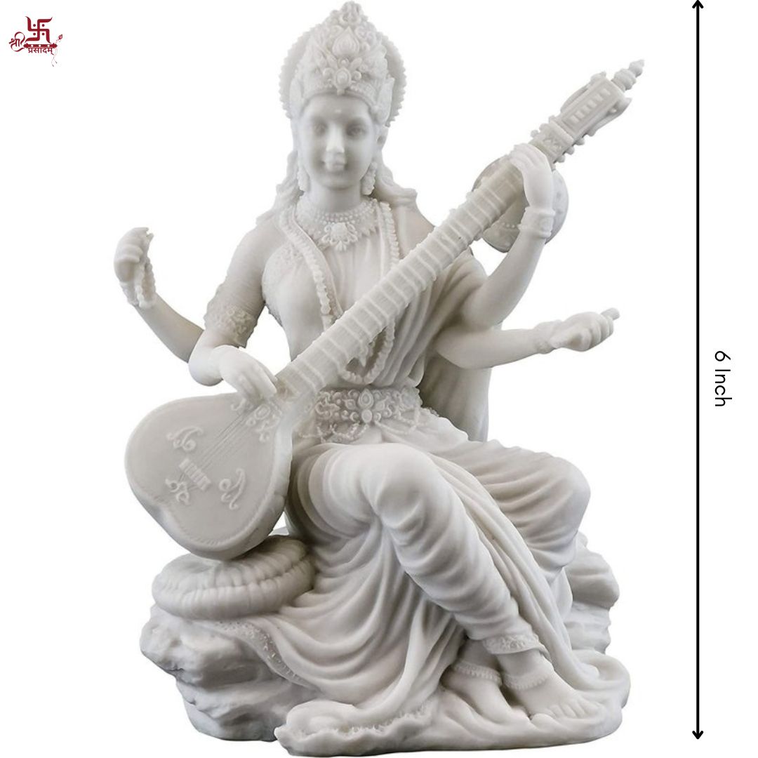 Saraswati Goddess Murti Marble Finish For Temple & Decor