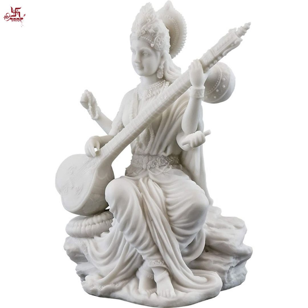 Saraswati Goddess Murti Marble Finish For Temple & Decor