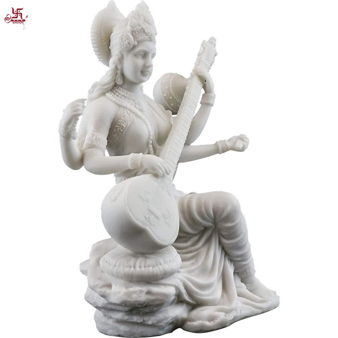 Saraswati Goddess Murti Marble Finish For Temple & Decor