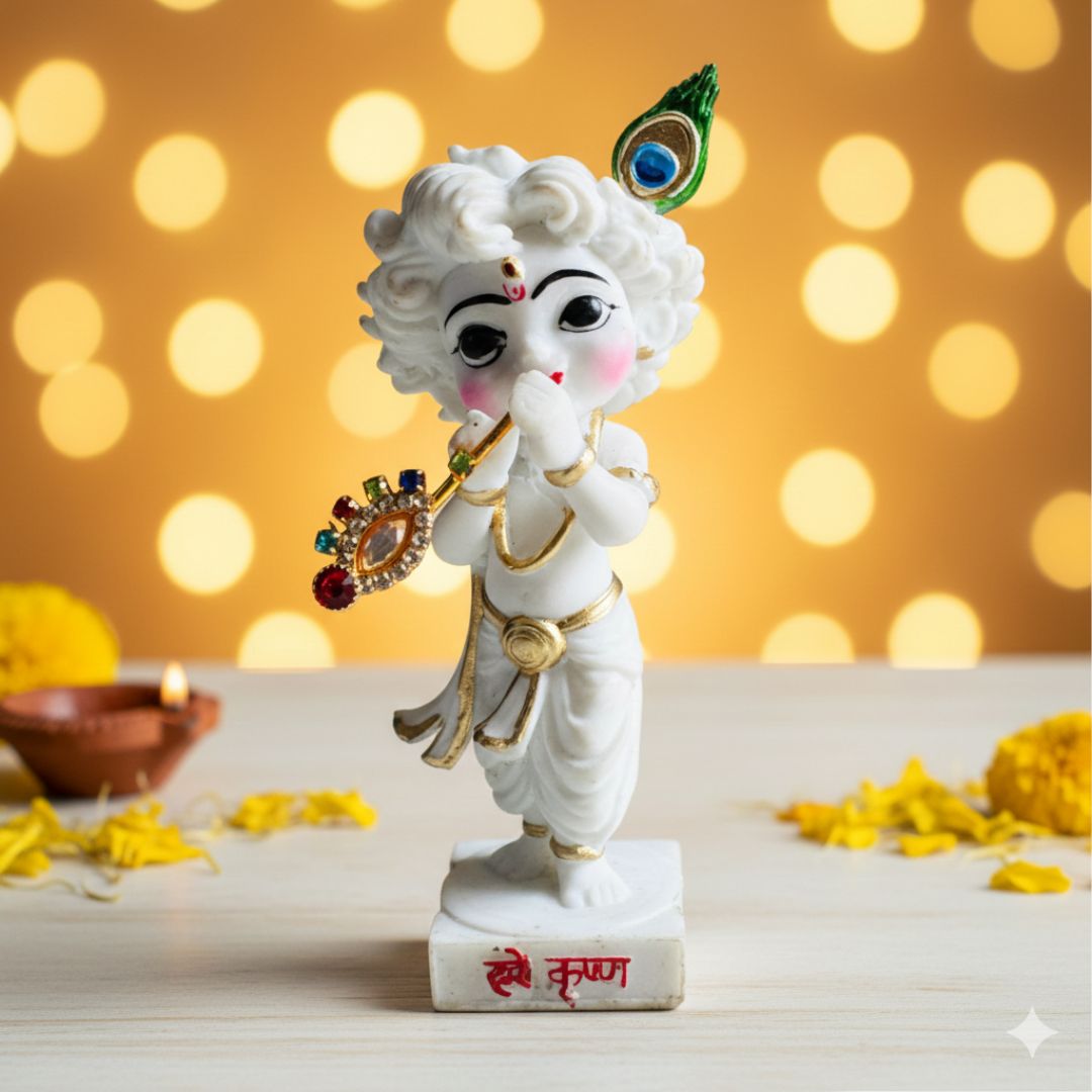 Shri Krishna with Flute Idol (White Color)