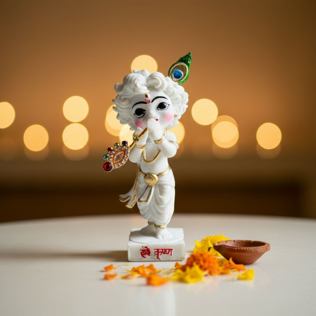 Shri Krishna with Flute Idol (White Color)