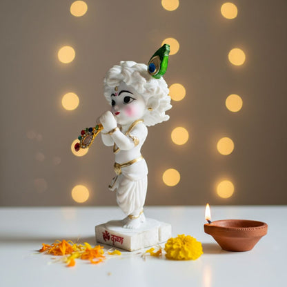 Shri Krishna with Flute Idol (White Color)