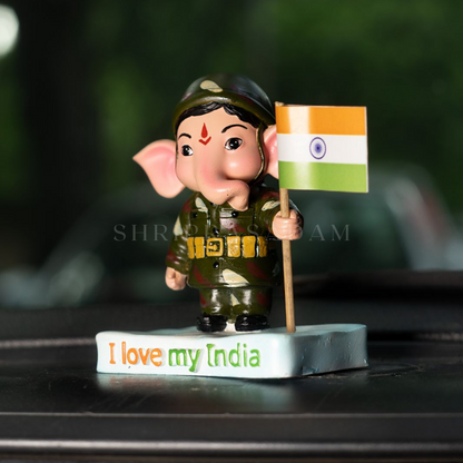 Soldier Lord Ganesha Idol Statue For Home Car Dashboard , Gifting And Decor