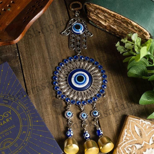 Feng Shui Hamsa Evil Eye Hanging With Three Metal Bells