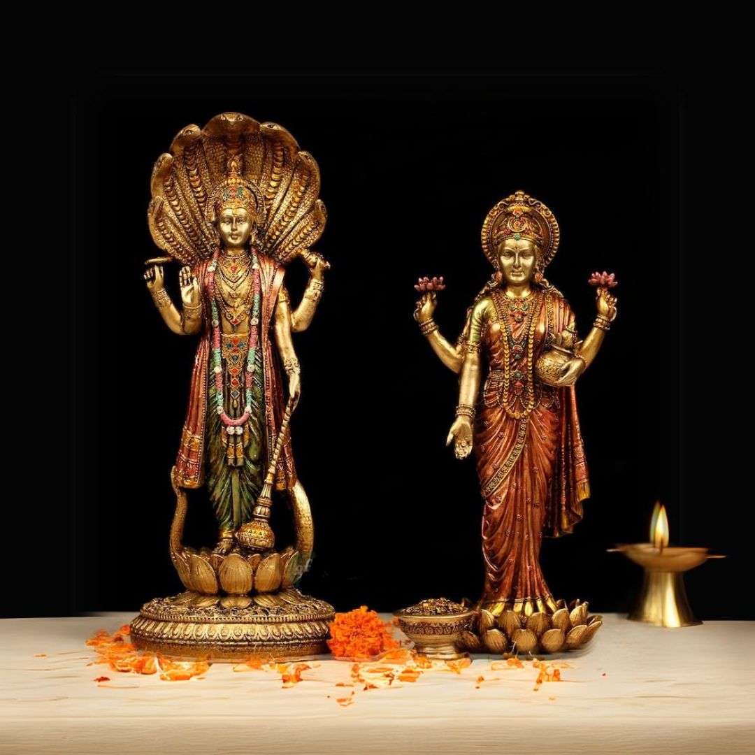 Lord Vishnu & Goddess Lakshmi Idol for Home, Temple, and Pooja