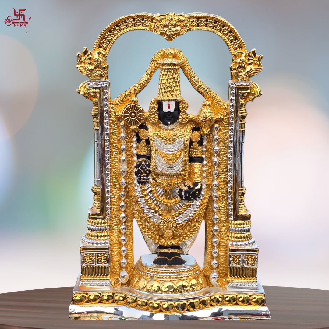 Venkateswara Bhagwan - Pure Gold And Silver-Plated Statue For Home, Puja, And Gift