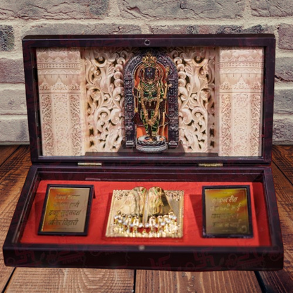 Ram Lalla Pocket Temple | Exquisite Gold-Plated Mini Mandir | Divine Ram Darbar Blessings