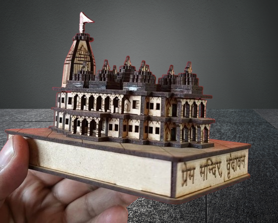 Prem Mandir Vrindavan Small 3D Model | Handmade wooden Prem Mandir replica