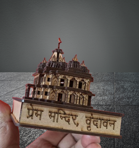 Prem Mandir Vrindavan Small 3D Model | Handmade wooden Prem Mandir replica