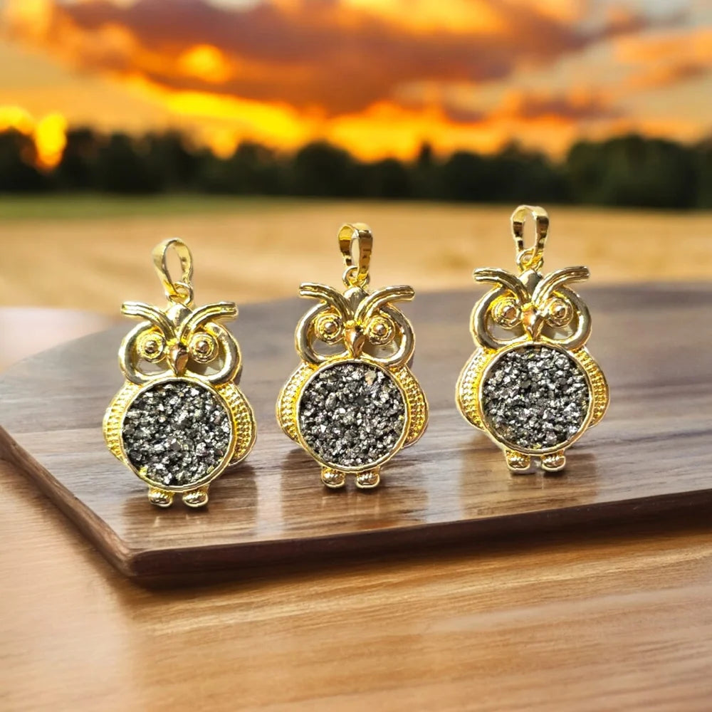 Owl Design Pyrite Pendant For Attract Money