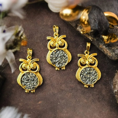 Owl Design Pyrite Pendant For Attract Money