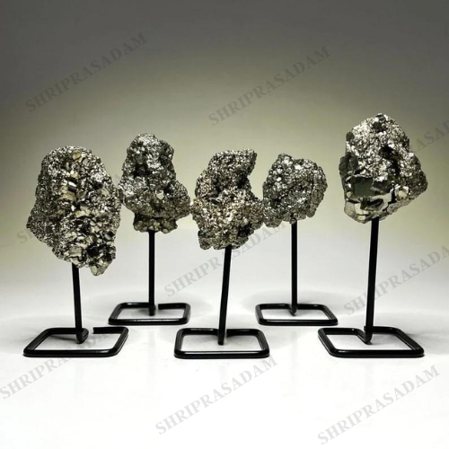 Natural Golden Pyrite Cluster with Stand Success