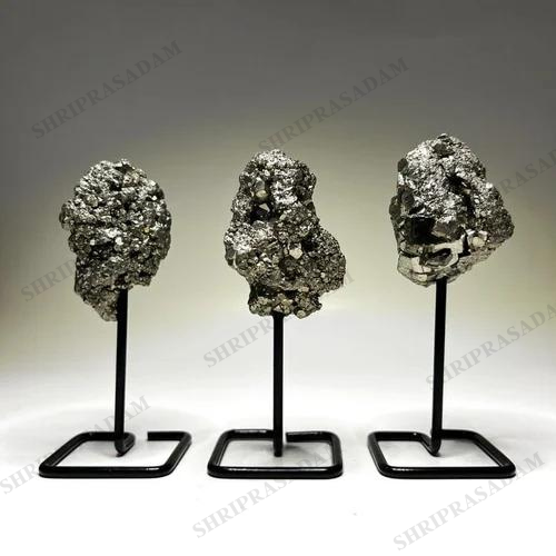 Natural Golden Pyrite Cluster with Stand Success